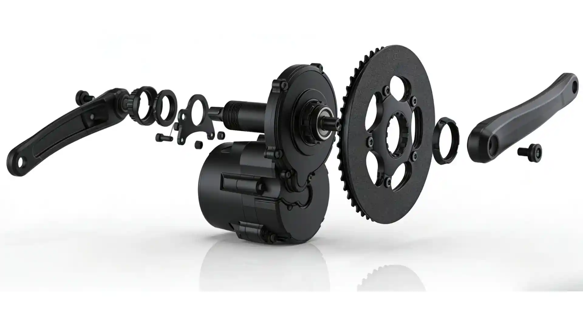 view of a realistic mid drive motor explosion diagram